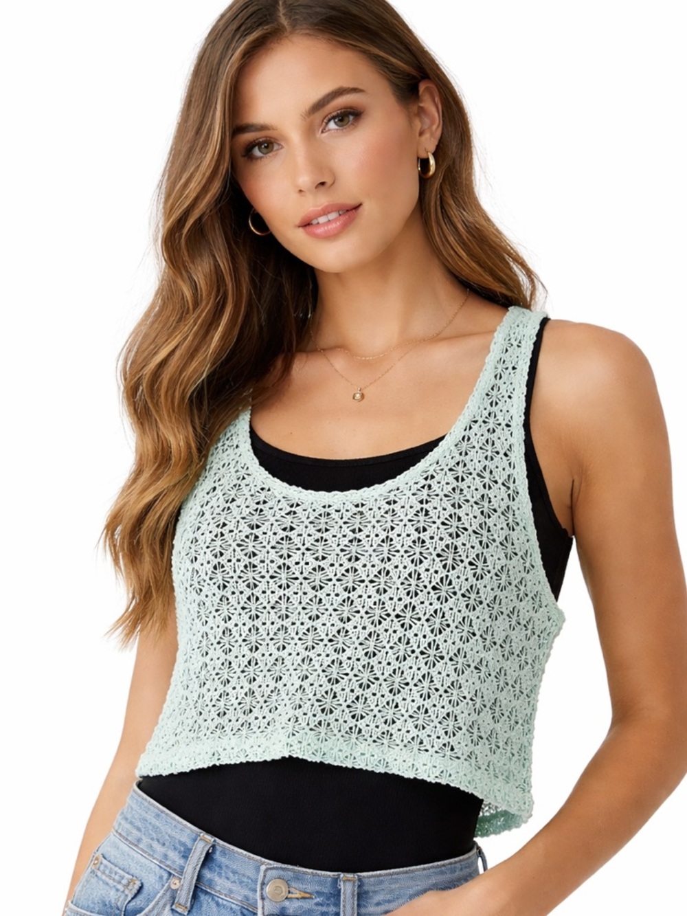 PINK Mint Crochet Popover Tank Top